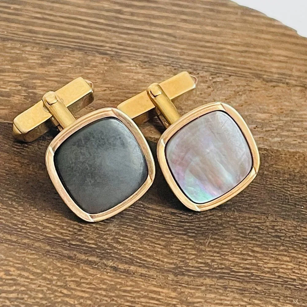 Vintage Swank Abalone Mother of Pearl MAP Shell Gold Tone Cuff Links